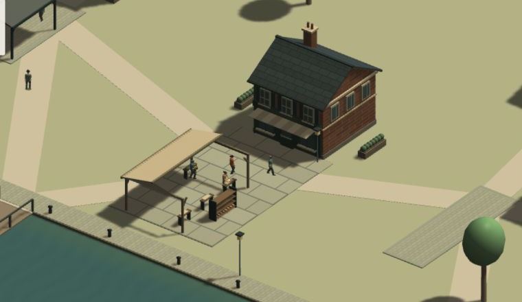 Preview of the bakery beside the canal from an earlier build capture. Not a live view.
